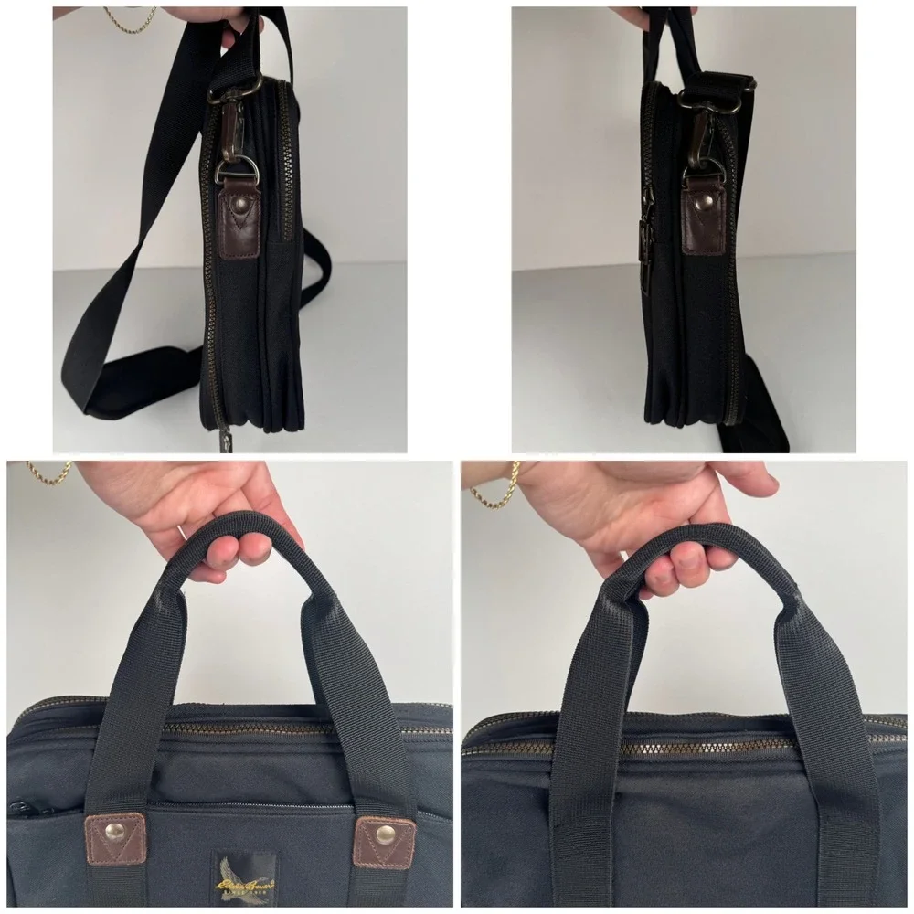 Eddie Bauer Messenger‎ Computer Laptop Bag Zip Up Black Travel Business Casual